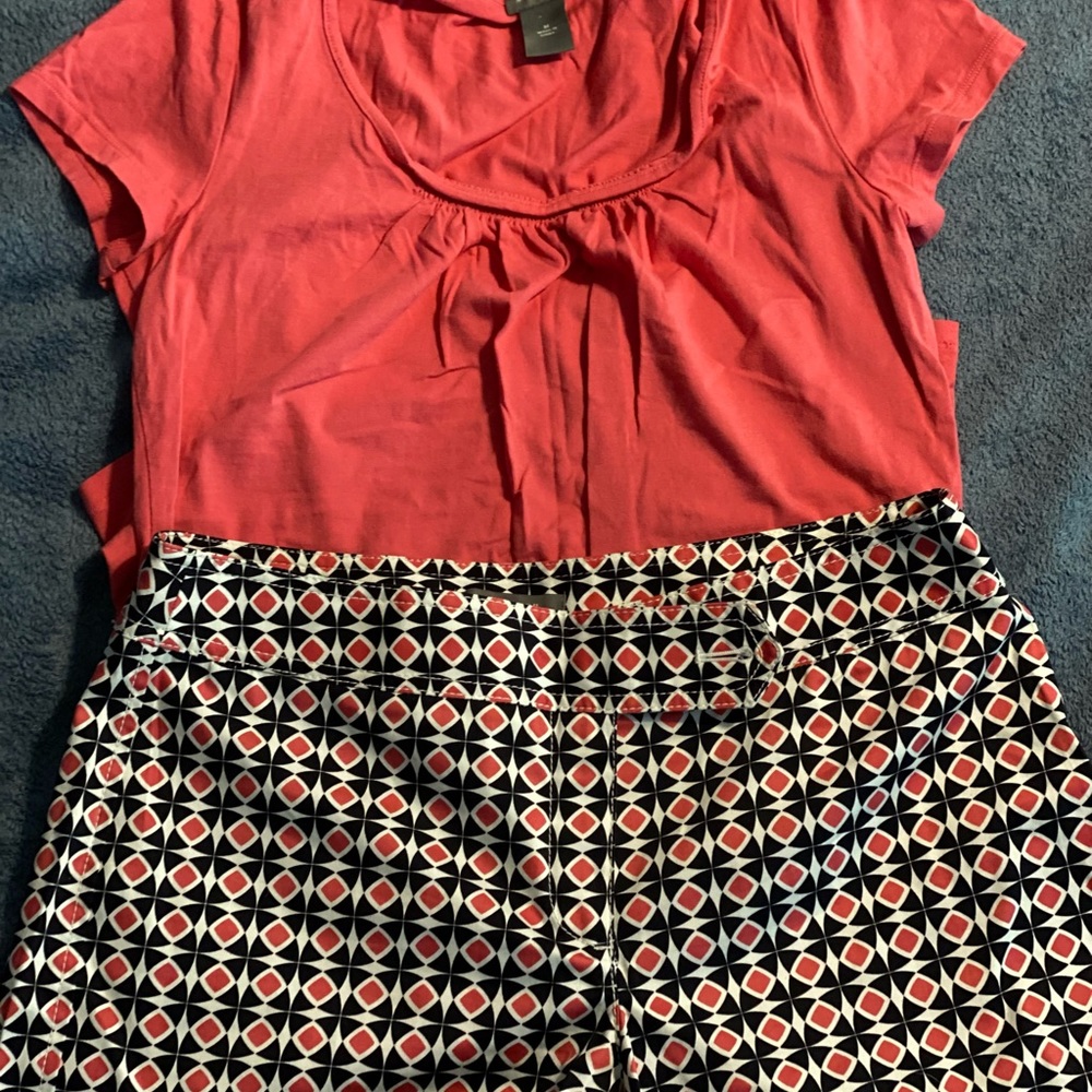 Ann Taylor Pink and Navy Short Set